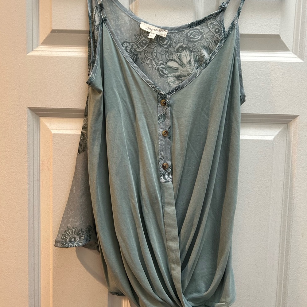 Sage green button down tank